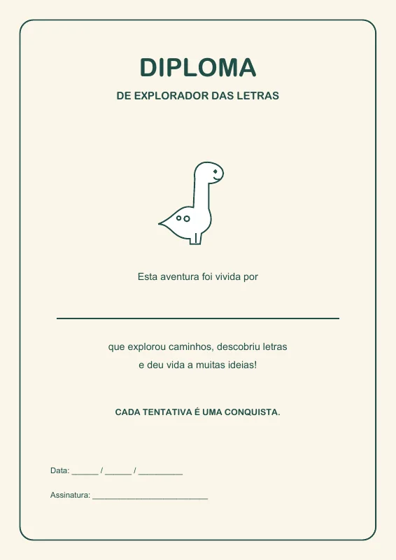 Diploma de Explorador das Letras para preencher